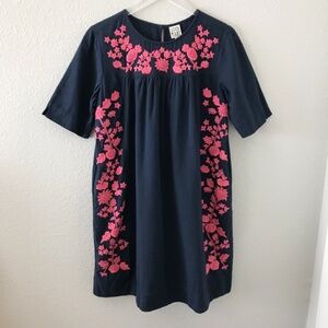 Sister Mary Embroidered Floral Cotton Festive Dress S Boho Colorful Navy Pink